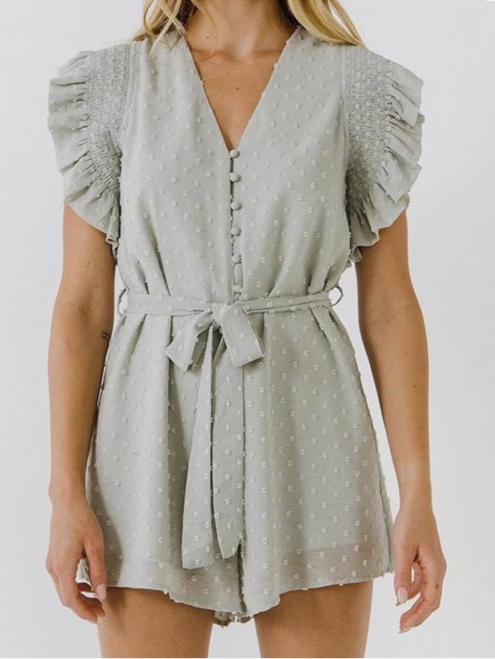 Free the Roses Light Green Ruffled Romper - Picture 2 of 8